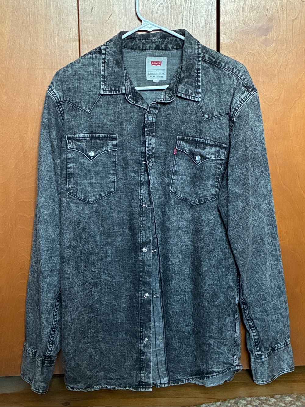 Levi's Men's Acid-Wash Charcoal Dark Gray/Grey/Black Large Western Shirt